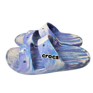 Crocs Classic Two Strap Slide Sandals Blue Marble Women’s Size 7